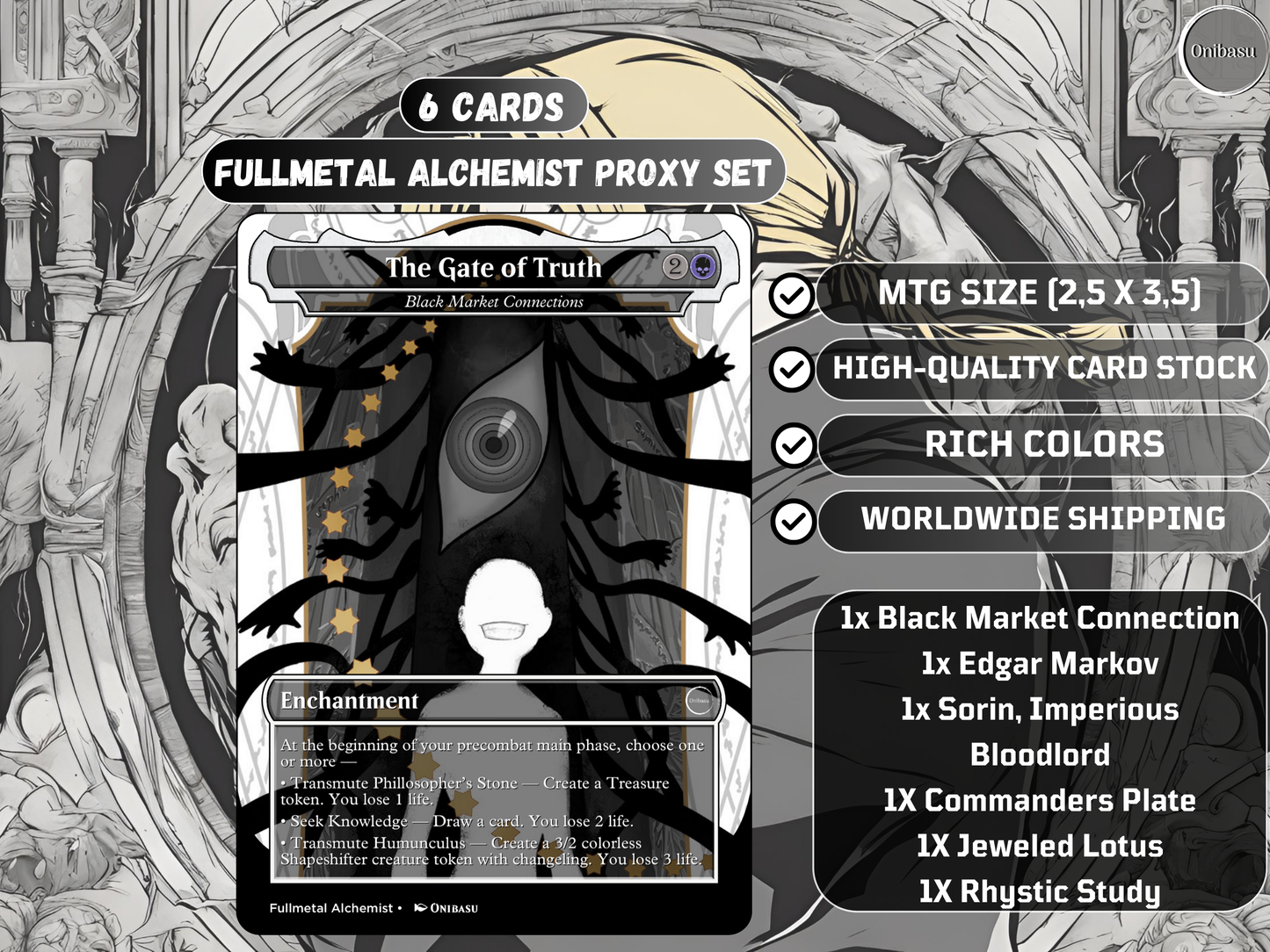 Fullmetal Alchemist Proxy Card Set for MTG - 6 Card Collection