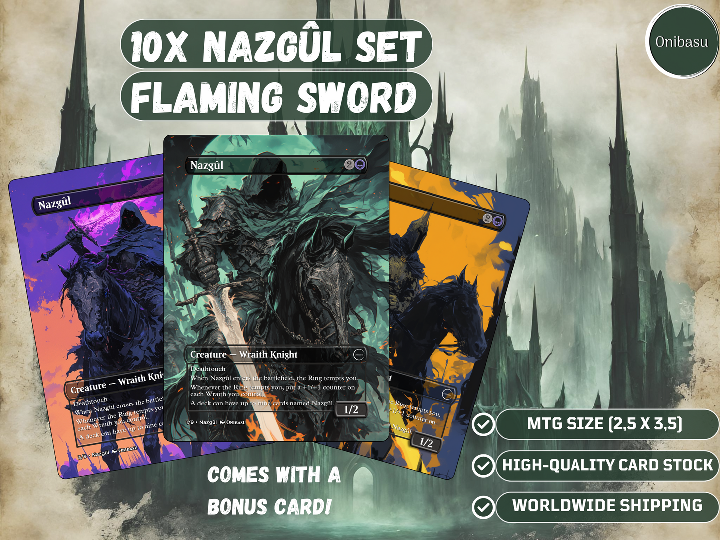 Nazgûl Lord of the Rings Set - 9 MTG Proxy Cards + Bonus Token