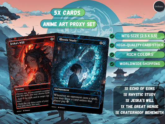 Anime Fan MTG Proxy Card Set – 5 Unique Cards Perfect for EDH & Magic Collectors
