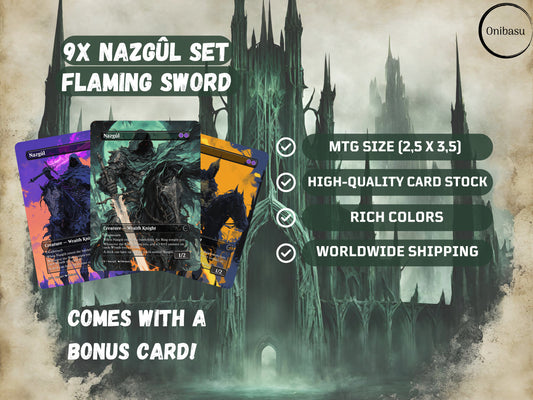 Nazgûl Proxy Cards Set - 9 Full Art Cards + Bonus Token for MTG Decks - LotR Inspired