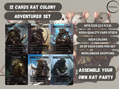 Rat Colony Adventurer Party MTG Fullart Proxy Set, 12 Card Alters per Set inspired by DnD Classes - Perfect for Rat Decks